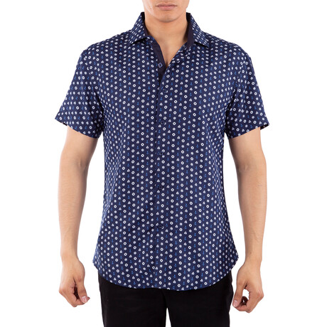 Sailing Short Sleeve Button Up Shirt // Navy (XS)