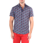 Floral Short Sleeve Button Up Shirt // Navy (XS)