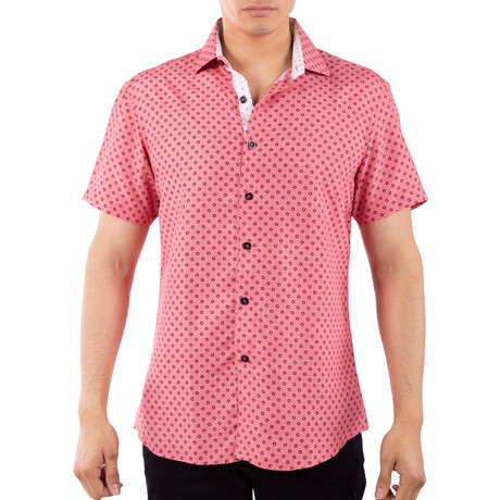 Circle Short Sleeve Button Up Shirt // Red (3XL)