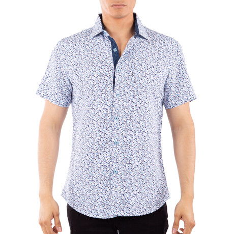Maze Short Sleeve Button Up Shirt // Blue (XS)