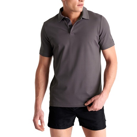 Vance Textured Jersey Short Sleeve Polo // Charcoal (Small)