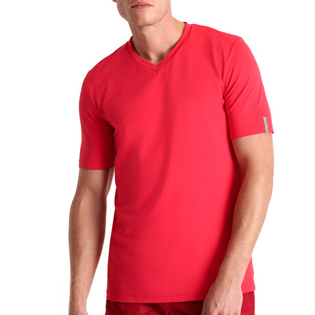 Joshua Textured Jersey V Neck T-Shirt // Maraschino (Small)
