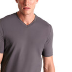 Travis Textured Jersey V Neck T-Shirt // Charcoal (Small)