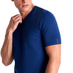 Quinn Textured Jersey V Neck T-Shirt // Navy (Small)