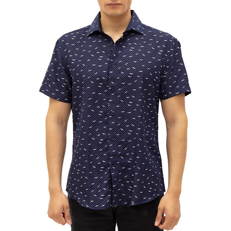 By The Seashore' Bird Short Sleeve Button Up Shirt // Navy (XL)