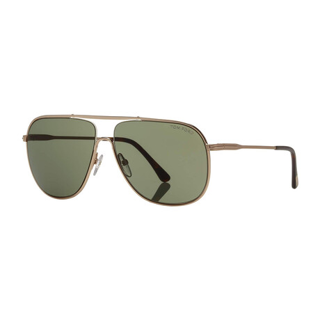 Men's Dominic Square Aviator Sunglasses // Shiny Rose Gold + Green