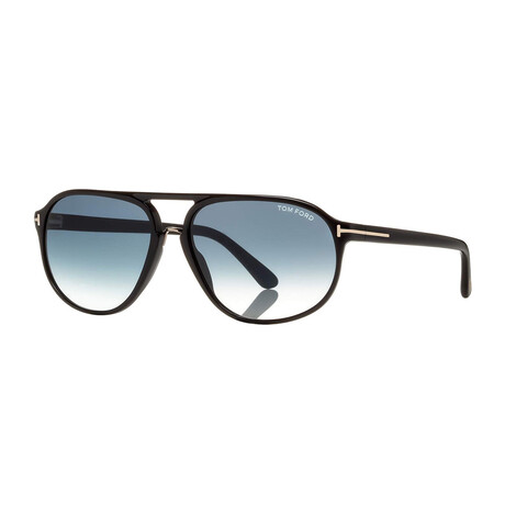 Men's Jacob Pilot Sunglasses // Shiny Black + Blue Gray Gradient