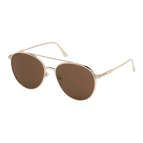 Men's Tomasso Round Aviator Sunglasses // Shiny Rose Gold + Brown