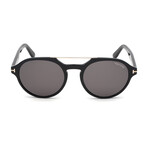 Men's Stan Round Double Bridge Sunglasses // Shiny Black + Dark Gray