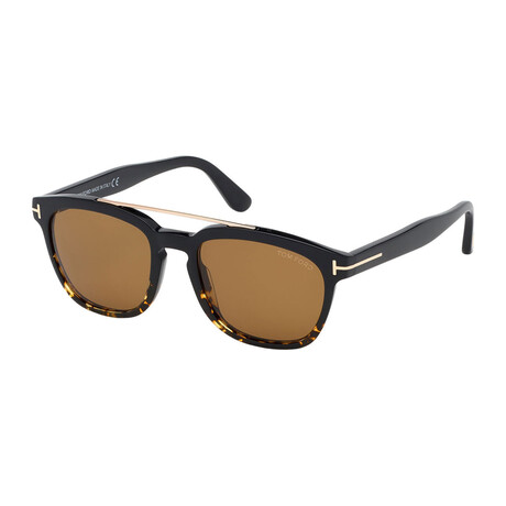 Men's Holt Square Double Bridge Sunglasses // Black + Havana + Brown