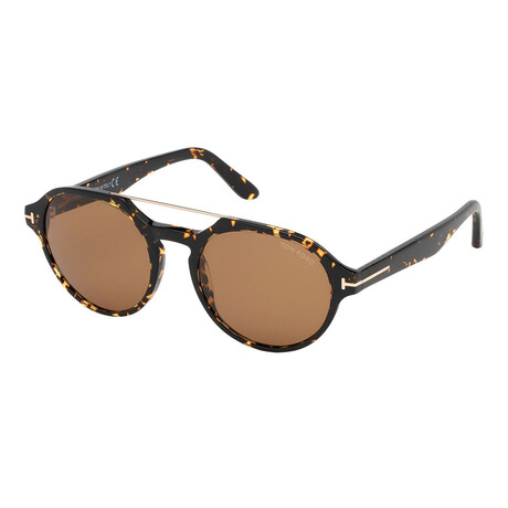 Men's Stan Round Double Bridge Sunglasses // Dark Havana + Brown