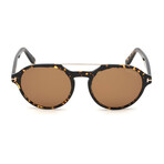 Men's Stan Round Double Bridge Sunglasses // Dark Havana + Brown