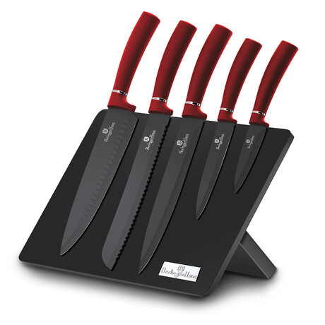 6-Piece Knife Set // Magnetic Stand // Burguny