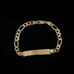 14K Solid Figaro ID Bracelet // 7.5mm // Three Toned Gold // 8"