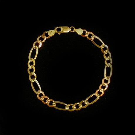 14K Solid Gold 3 Color Diamond Cut Figaro Chain Bracelet // 5MM