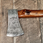 Damascus Axe // Hand Engraved Head // Full Walnut Handle