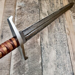 Viking Damascus Sanmai Raindrop Sword // Leather Wrapped Walnut Handle