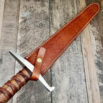 Viking Damascus Sanmai Raindrop Sword // Leather Wrapped Walnut Handle