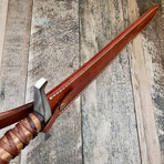 Viking Damascus Sanmai Raindrop Sword // Leather Wrapped Walnut Handle