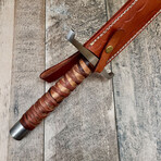 Viking Damascus Sanmai Raindrop Sword // Leather Wrapped Walnut Handle