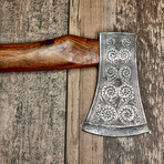 Damascus Axe // Hand Engraved Head // Full Walnut Handle