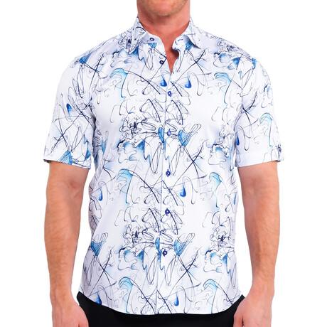 Galileo Scribble Short Sleeve Dress Shirt // White (S)