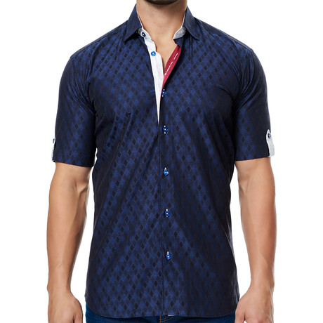 Fresh Navy Losange Short Sleeve Button Up Shirt // Blue (S)