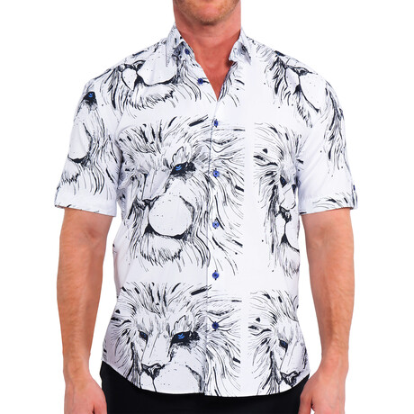 Galileo Lion Short Sleeve Dress Shirt // White (S)