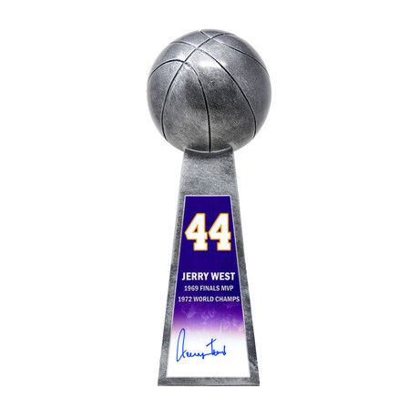 Jerry West // Signed Basketball Champion 14" Replica Trophy // Silver