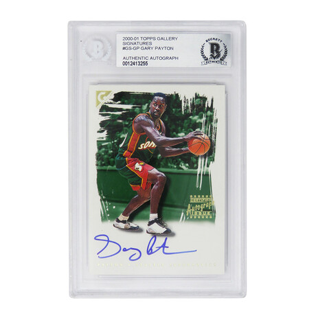 Gary Payton // Seattle Supersonics // Signed 2000-01 Topps Gallery Trading Card #GS-GP // Beckett Encapsulated