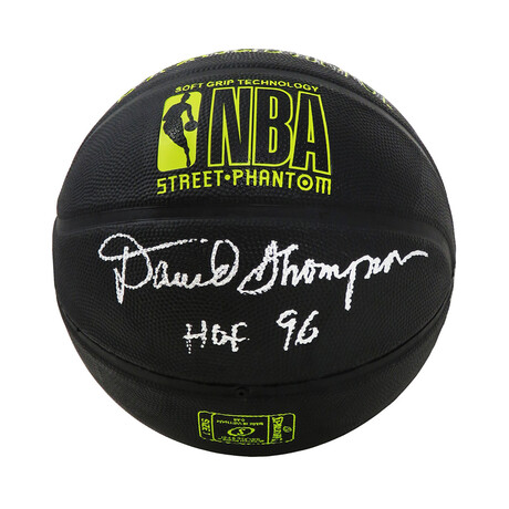 David Thompson // Signed Spalding NBA Basketball // "HOF'96" Inscription // Phantom Black + Yellow Lettering
