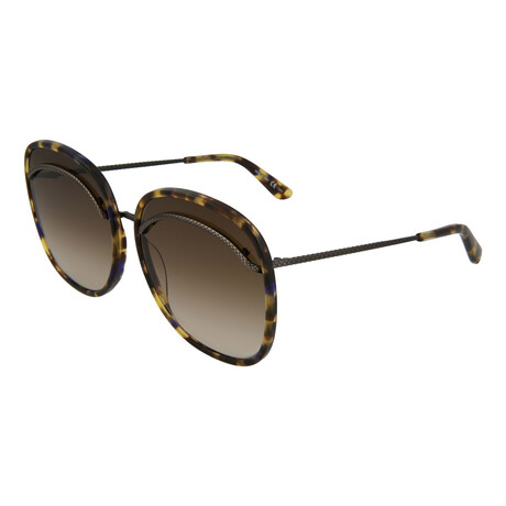 Bottega Veneta // Women's Round Sunglasses // Shiny Olive + Havana