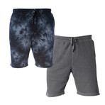 Pigment Dyed Shorts // Pack of 2 // Tie Dye Black + Charcoal (2XL)