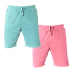 Pigment Dyed Shorts // Pack of 2 // Mint + Pink (XL)