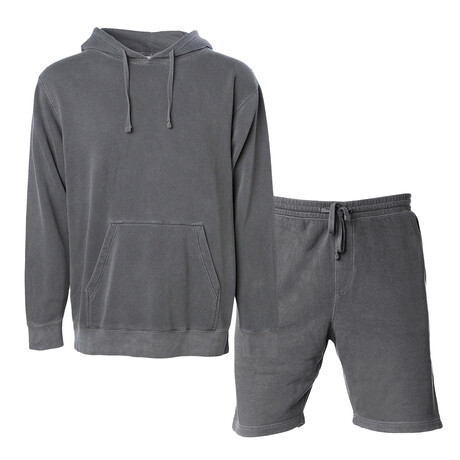 Pigment Dyed Hoodie + Shorts Set // Charcoal (S)