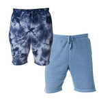 Pigment Dyed Shorts // Pack of 2 // Tie Dye Navy + Denim (XL)