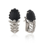 Lalique Lys 18k White Gold + Diamond + Onyx Earrings // Store Display