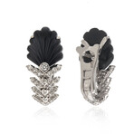 Lalique Lys 18k White Gold + Diamond + Onyx Earrings // Store Display