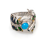 Lalique Paon 18k White Gold + Diamond + Turquoise // Ring Size 7 // Store Display