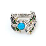 Lalique Paon 18k White Gold + Diamond + Turquoise // Ring Size 7 // Store Display