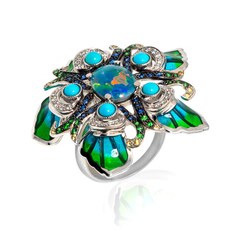 Lalique Paon 18k White Gold + Diamond + Opal // Ring Size 7.5 // Store Display