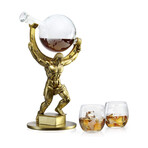 Atlas Bronze World Globe Whiskey Decanter Set // 2 World Glasses