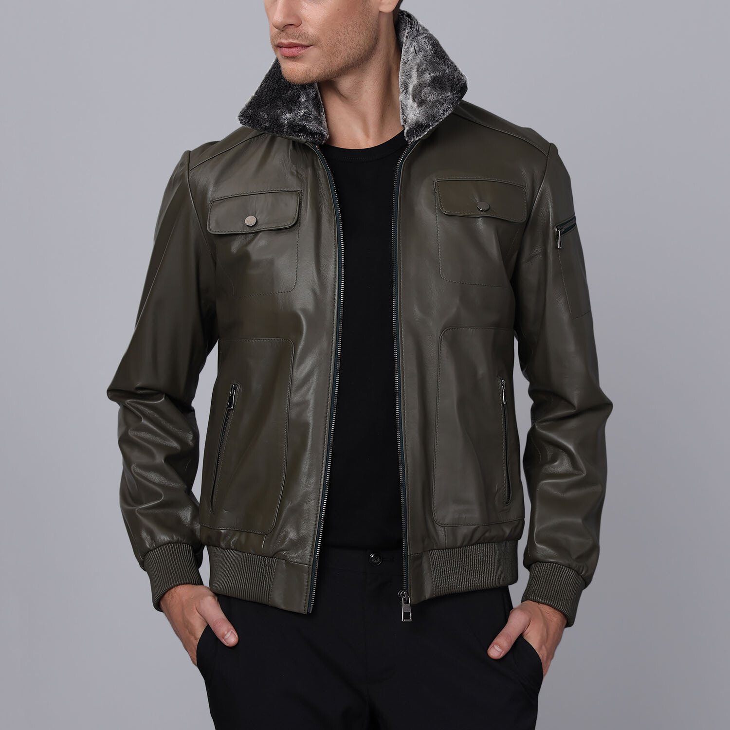Danny Leather Jacket // Dark Green (M) - Basics&More Leather Jackets ...