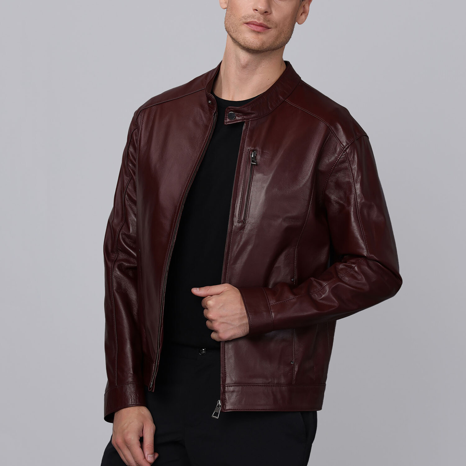 Carlos Leather Jacket // Bordeaux (2XL) - Basics&More - Touch of Modern
