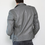 Quilted Motorcycle Leather Jacket // Smooth Gray (3XL)