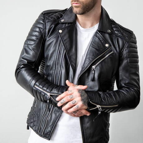 Quilted Motorcycle Leather Jacket // Black (XS)