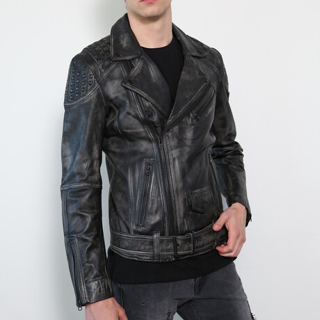 Nathan Smooth Studded Leather Jacket // Black (S)