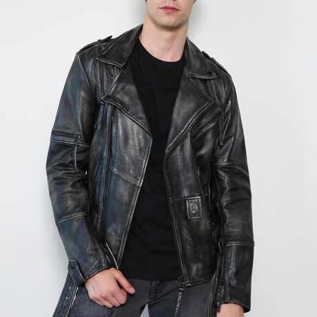 Taylor Rub-off Zippered Leather Jacket // Black (XS)