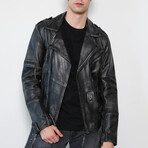 Taylor Rub-off Zippered Leather Jacket // Black (S)