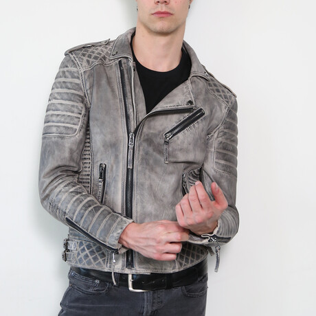 Quilted Motorcycle Leather Jacket // Charcoal Gray (M)
